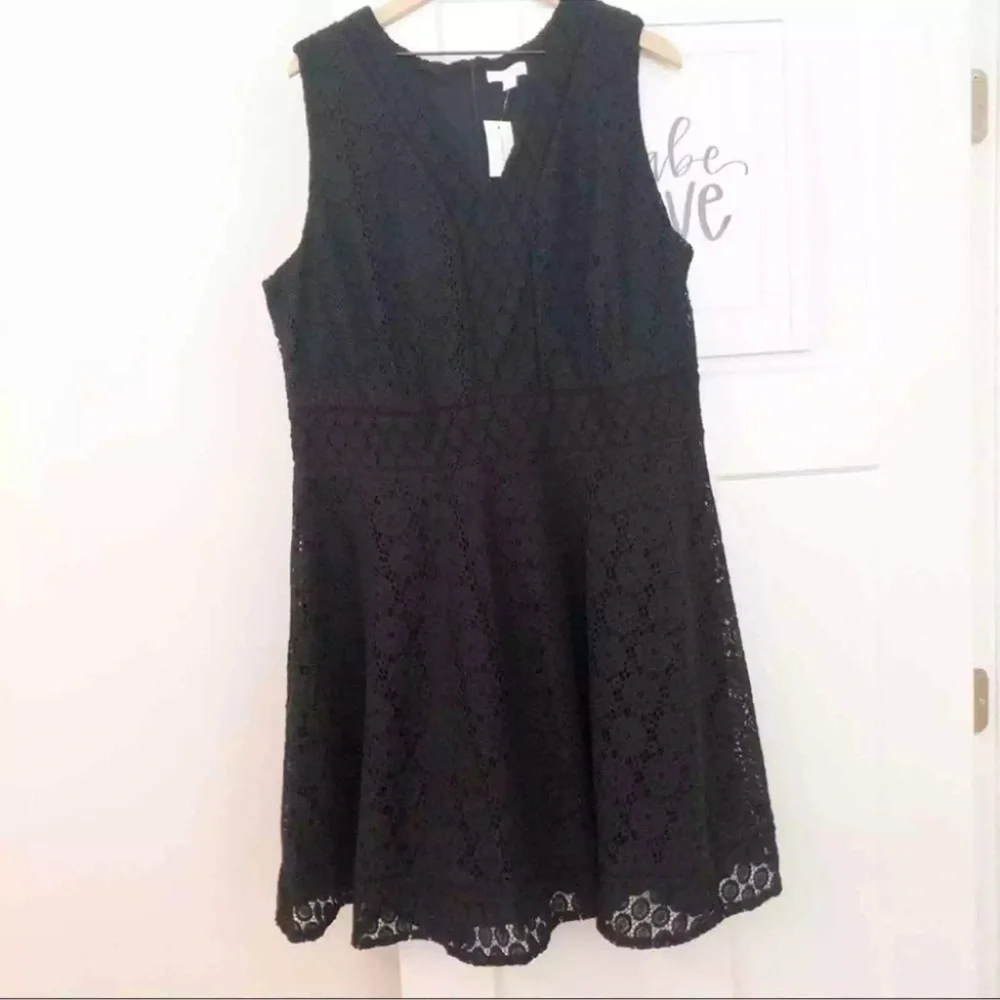NWT CHARTER CLUB Fit & Flare Lace Overlay Black Knee Length Dress Plus Size 4X - Picture 4 of 10